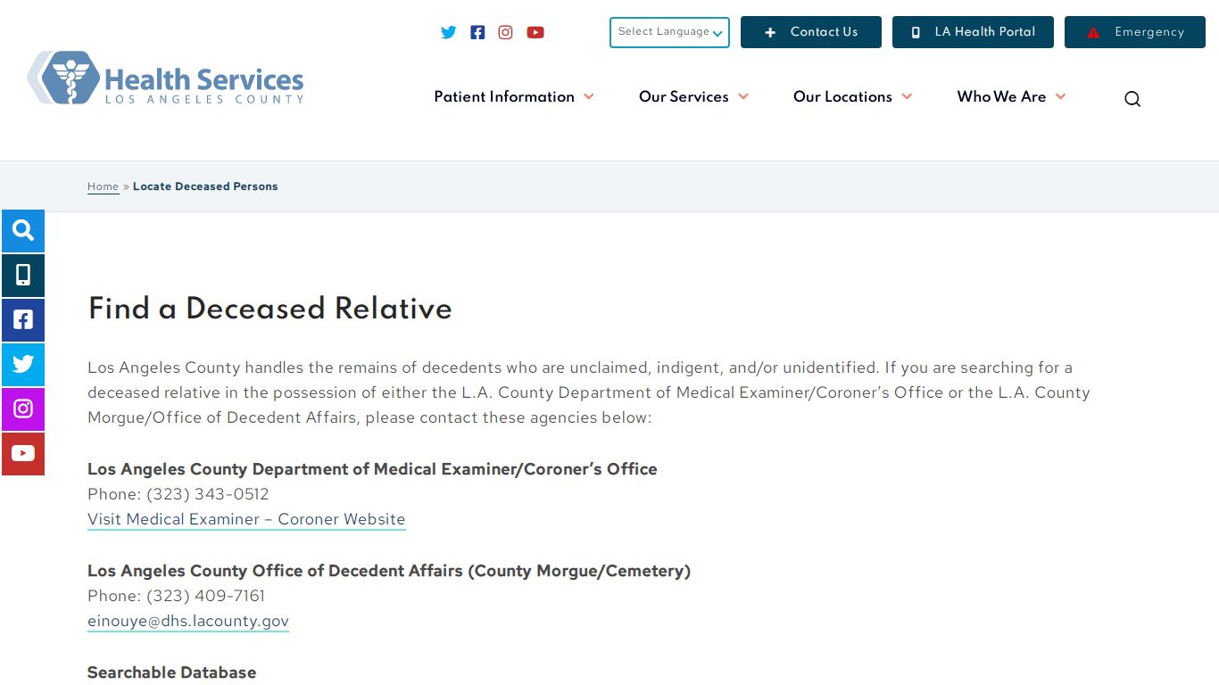 Locate Deceased Persons - Health Services Los Angeles County